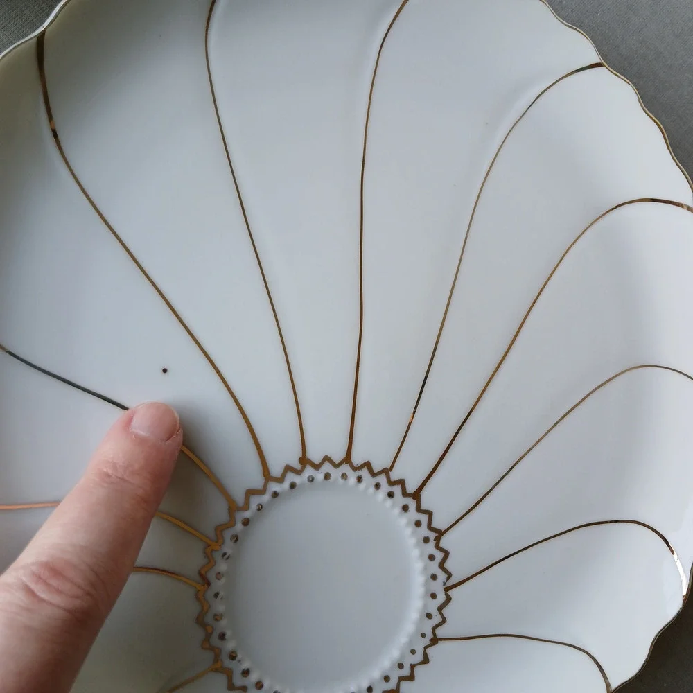 Inarco INA5 snack plate replacement porcelain china white hand painted gold